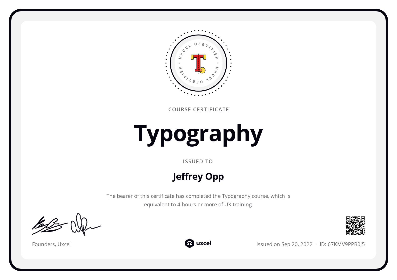 Jeffrey Opp's certificate